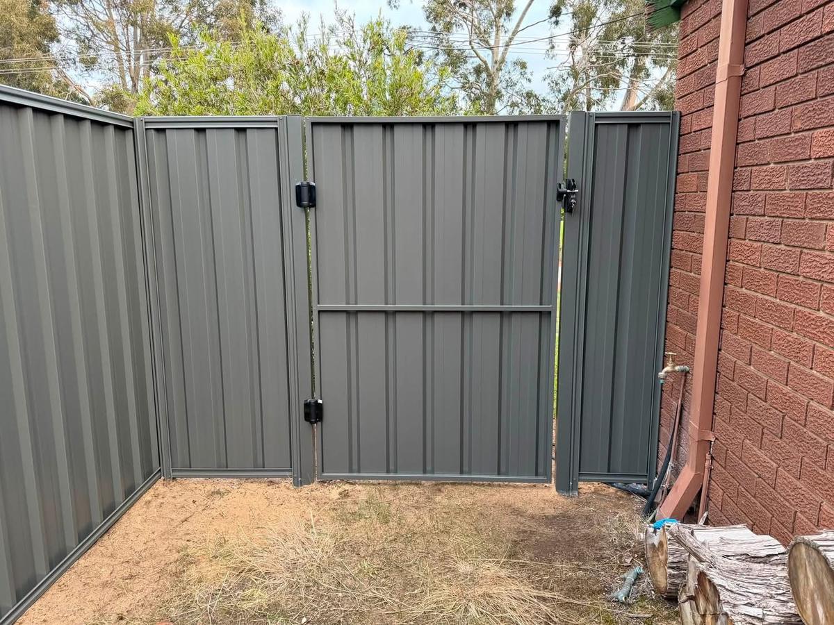 Colorbond gate with a welded frame, hinges and latch