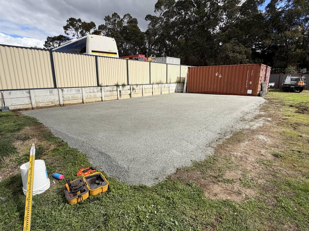 Finished crushed rock hardstand at a commercial yard